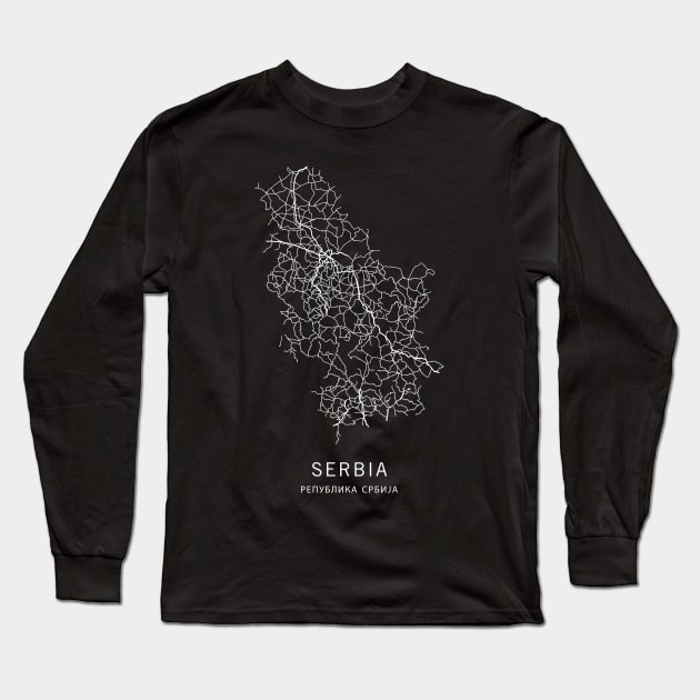 Serbia Road Map Long Sleeve T-Shirt by ClarkStreetPress